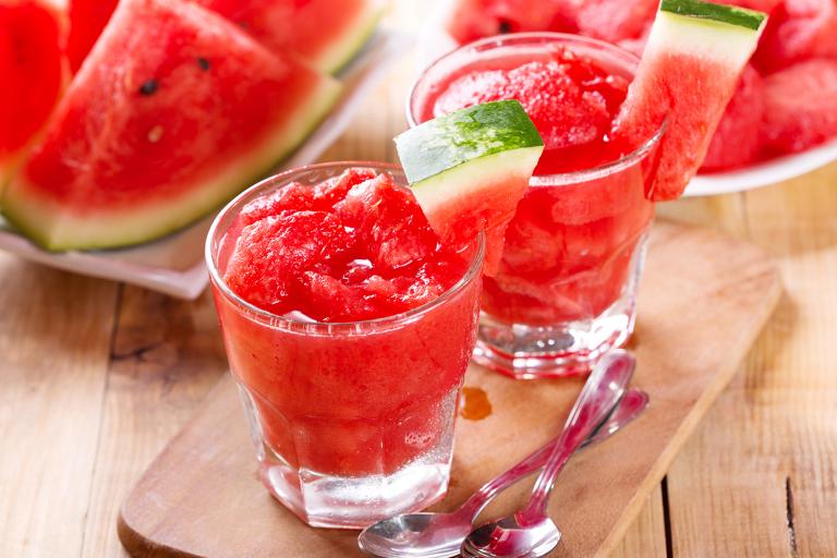 Watermelon Granita glasses of watermelon and fruit juice