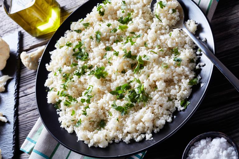 Cauliflower "Couscous" a bowl of grated cauliflower couscous