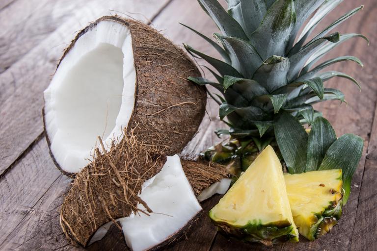 Tropical Fruit Trail Mix a coconut and a pineapple