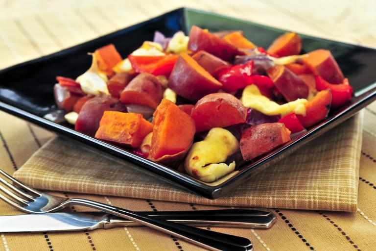 Roasted Carrots, Potatoes & Parsnips a classic root-bake served hot on a plate